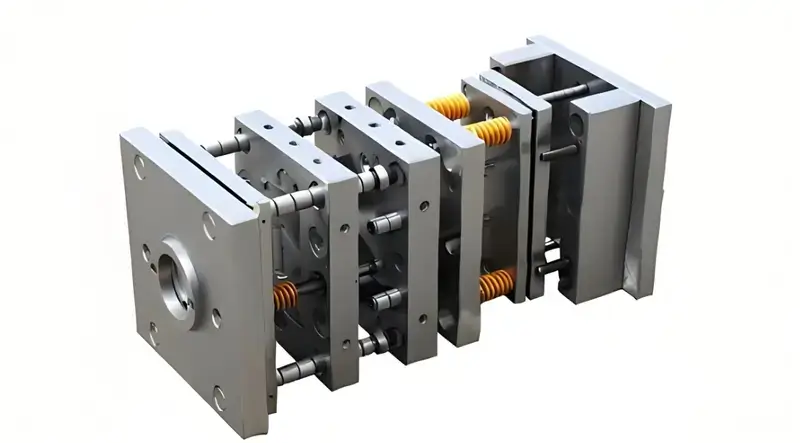 The image shows an injection mold assembly