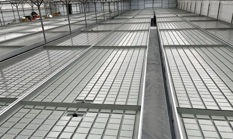 IA large indoor facility with rows of Fohse LED lighting panels on the ceiling
