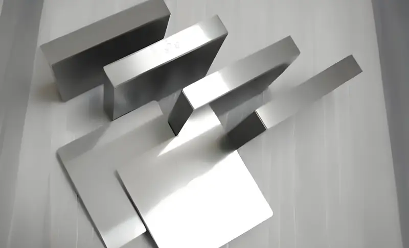 Injection mold material with geometric metal pieces