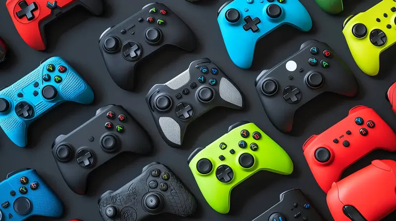 Colorful gaming controllers with various patterns and designs