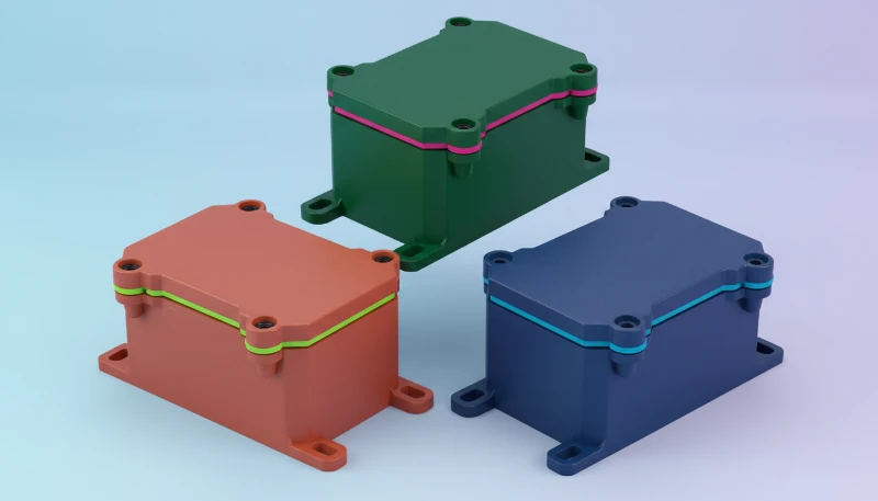 Colorful plastic molded boxes demonstrating design versatility