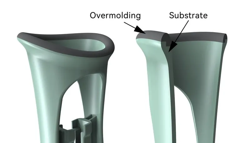 Overmolding process setup for soft-touch plastic parts