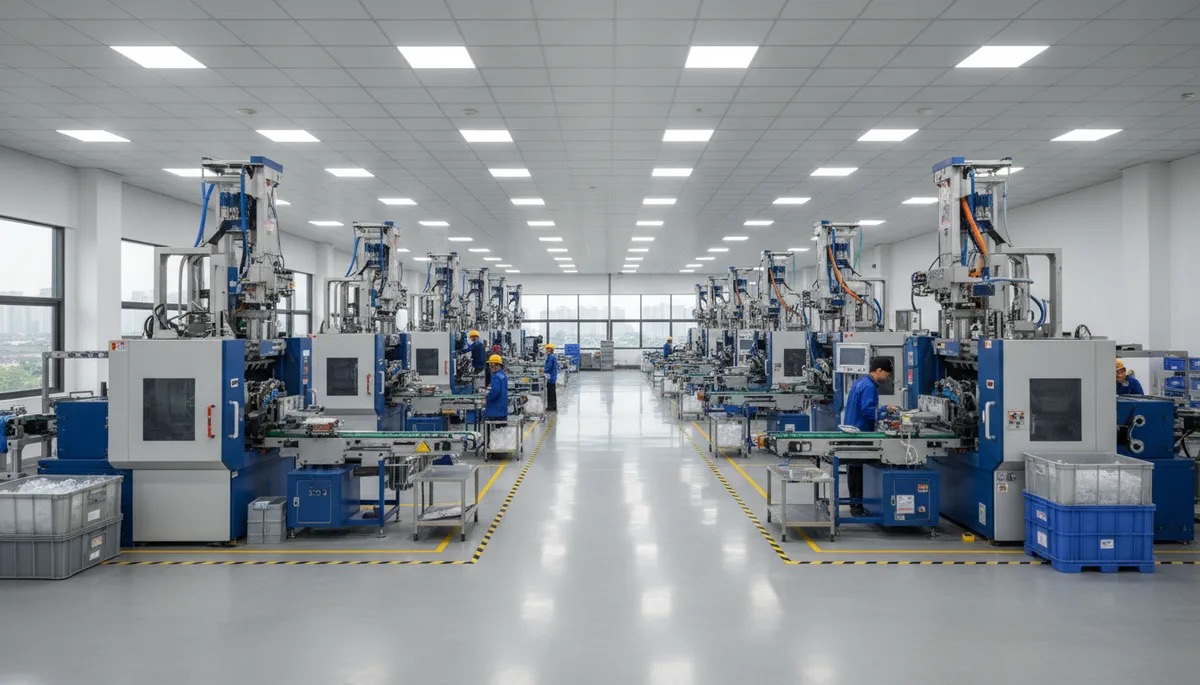 Injection molding machine in production