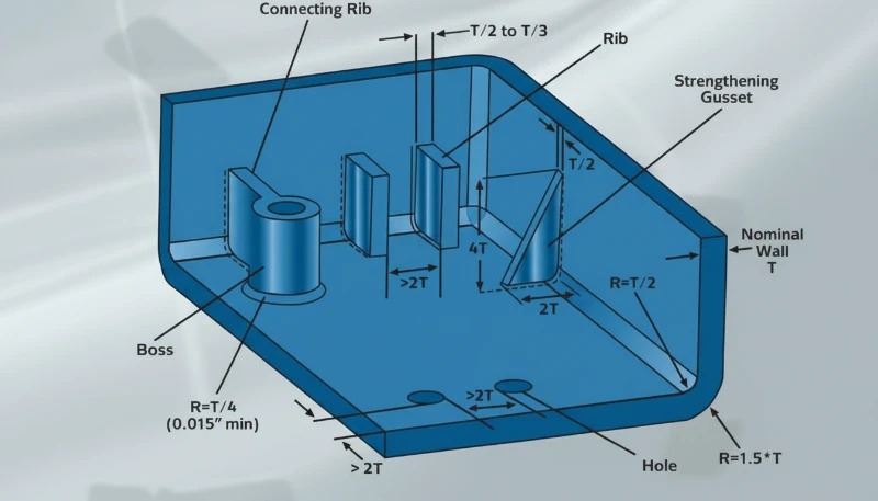 Plastic mold design diagram for DFM review workflow